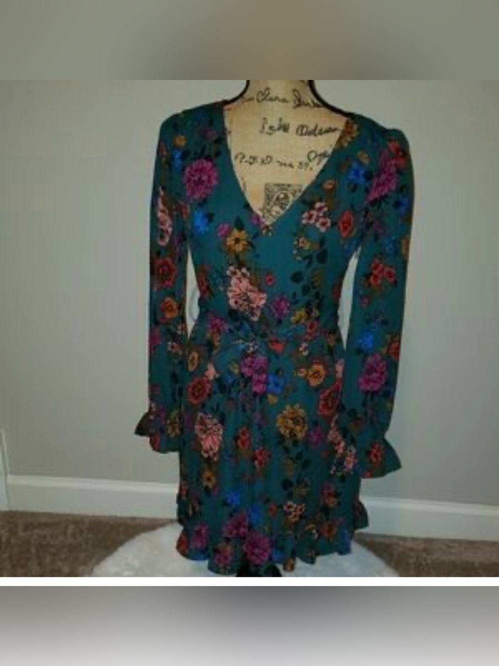 Jack by BB Dakota Teal Floral Long-Sleeve Wrap Dress